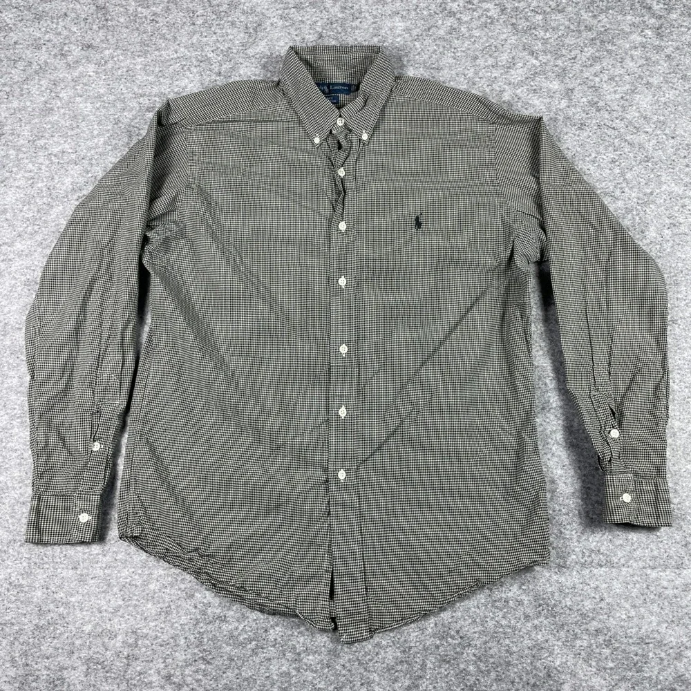 Polo Ralph Lauren Button Down Shirt Mens M Black Blake Gingham Check Preppy